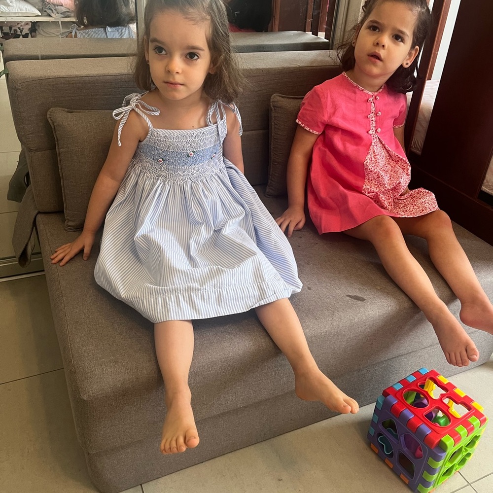 Hand Smocking Sweet Dreams Light Blue Striped Girl Dress
